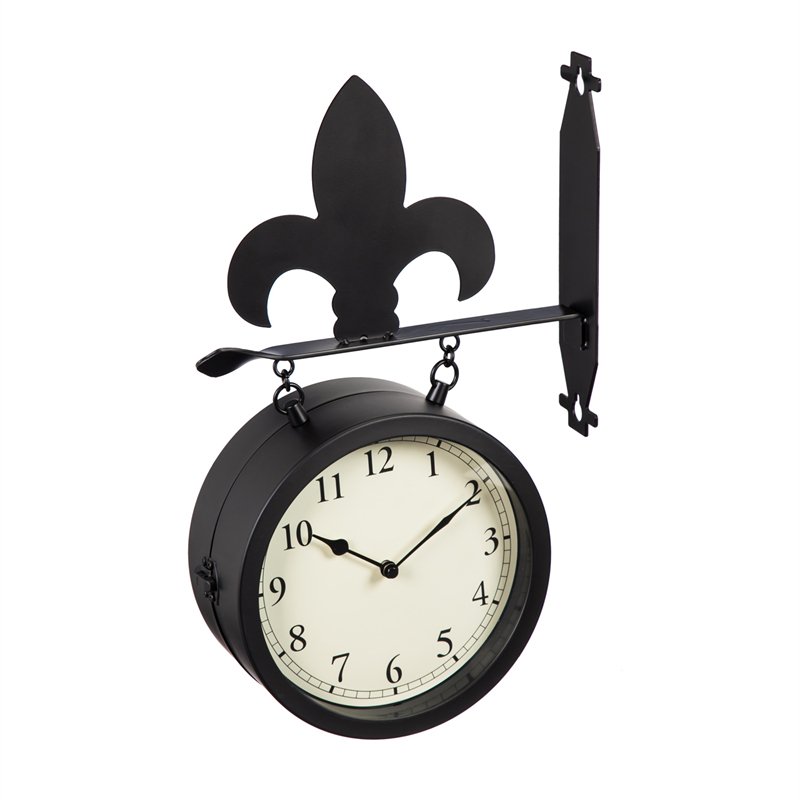 2Sided Outdoor Wall Clock and Thermometer with Fleur de Lis Walmart