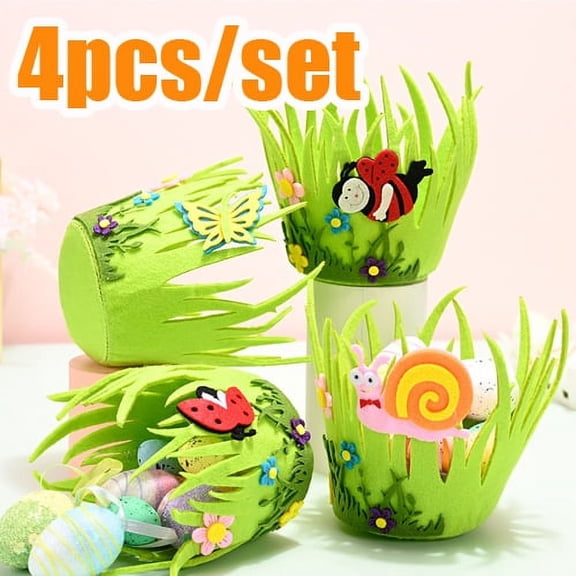 Travelwant 4Packs Easter Felt Basket,Easter Gift Basket Easter Basket for Kids,Cute Easter Bucket Bags for Easter Eggs Hunting,Easter Decorations,Candy Gifts