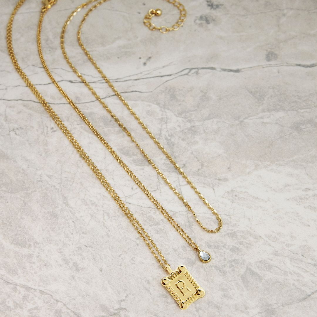 Seren Jewelry Initial Letter "R" Gold Pendant Necklace Set for Women, 3 Pieces