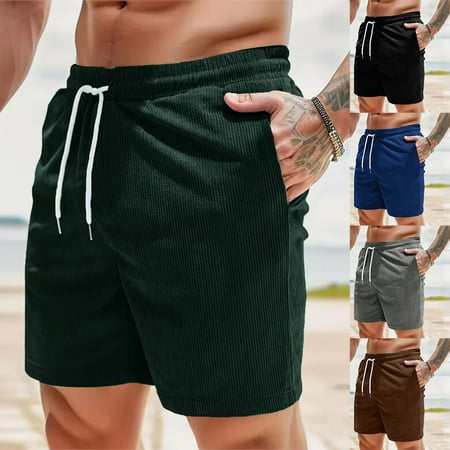 Mifsaly Mens Basketball Shorts Corduroy Ribbed Casual Athletic Shorts Drawstring Elastic Waist Slouchy Short Pants with Pockets Beach Airport Men Summer Clothes M