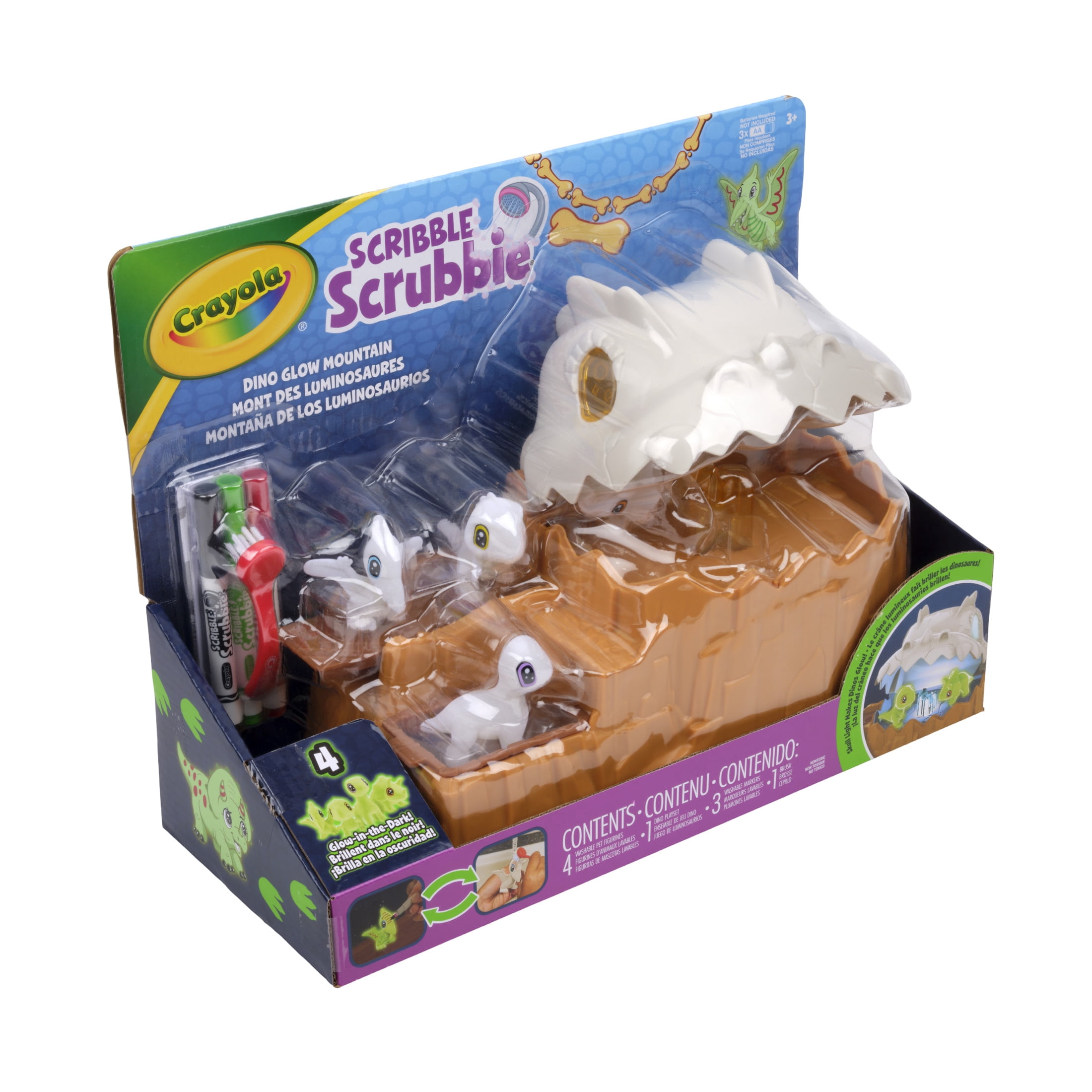 Crayola Scribble Scrubbie Dino Glow Mountain Playset, Glow in the Dark Dinosaur Toy, Creative Play, Art Toys & Gifts for Kids, Ages 3+