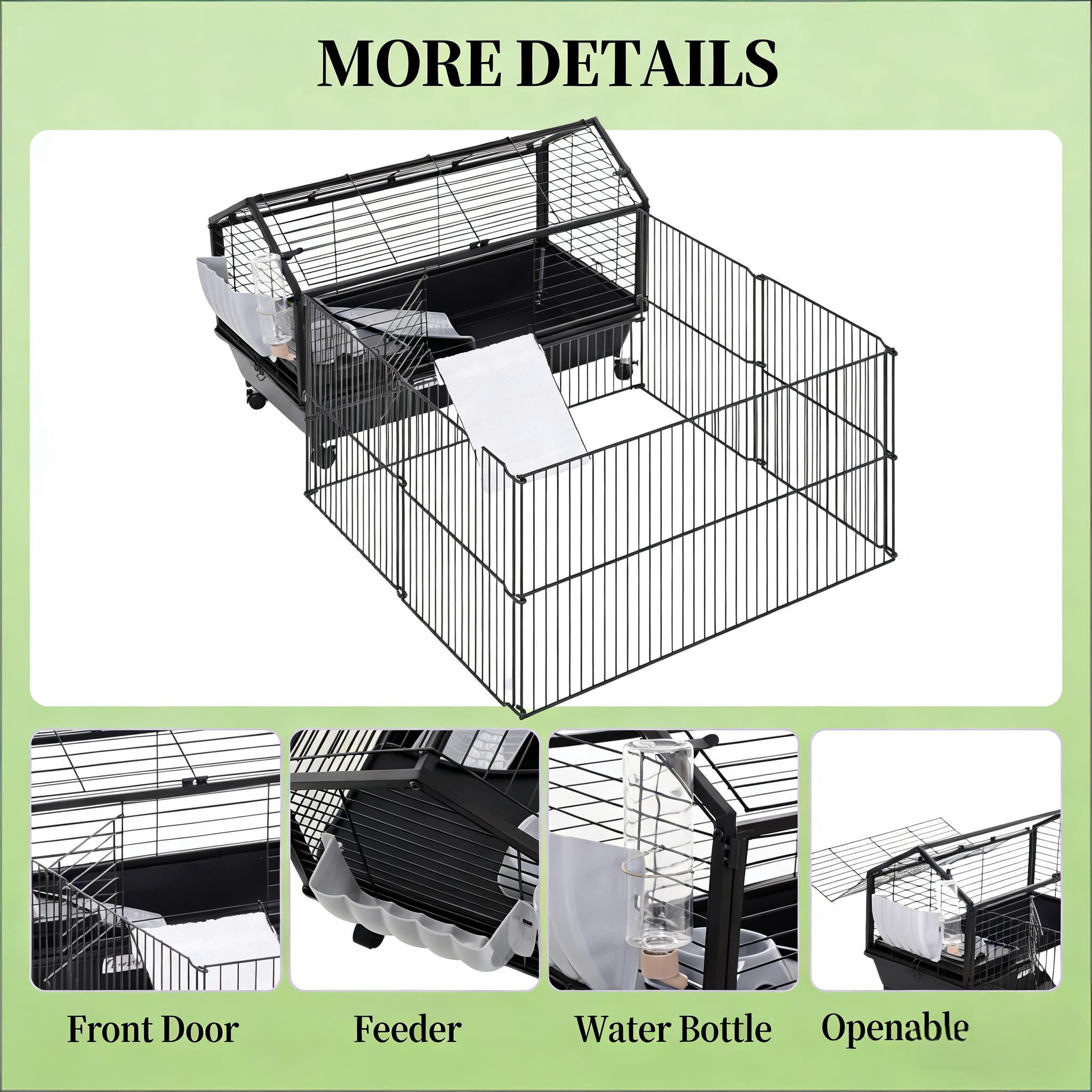 Rolling Metal Small Animal Hutch Cage, Small Pet Hutch Spacious Pet House