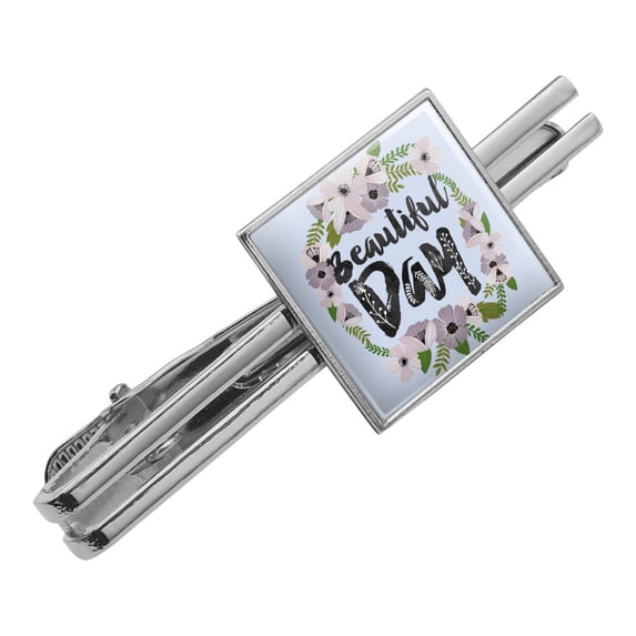 Beautiful Day Flowers Wedding Bridal Shower Square Tie Bar Clip Clasp Tack- Silver or Gold
