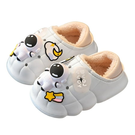 

Quealent Big_Kid Boys Shoes Fuzzy Slippers for Kids Winter Cartoon Astronaut Children Cotton Slippers Boys and Girls Boy House Slippers Size 8 White 26