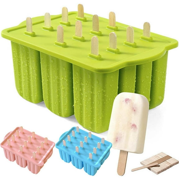 Silicone Popsicle Molds 12-cavity, DIY Ice Pop Mold for Kids Adult Teens, BPA Free Ice Cream Molds for Party Yogurt Juice Smoothies Sticks-with 50PCS Popsicle Sticks