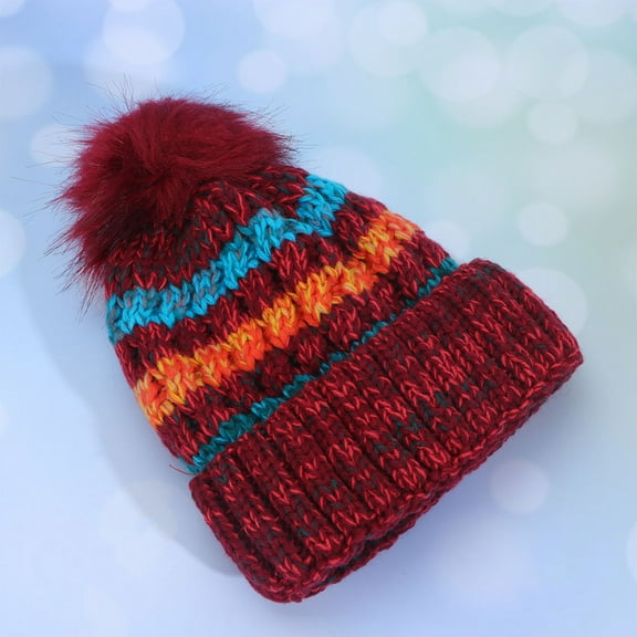 PENIKOKO Red Knitted Beanie Hat with Plush Pom Pom Warm Winter Hat Comfortable and Stylish Cold Weather Accessory