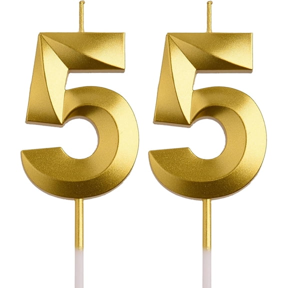 AOOLADA Bougies d'Anniversaire 55 Ans, Bougies d'Anniversaire Dorées 55 Ans, Décorations de Fête Joyeux Anniversaire, Décoration de Gâteau, Cadeaux pour Hommes Femmes