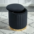 thumbnail image 1 of Charlotte Velvet Ronde Ottoman Avec La Base D'Or (Noir), 1 of 1