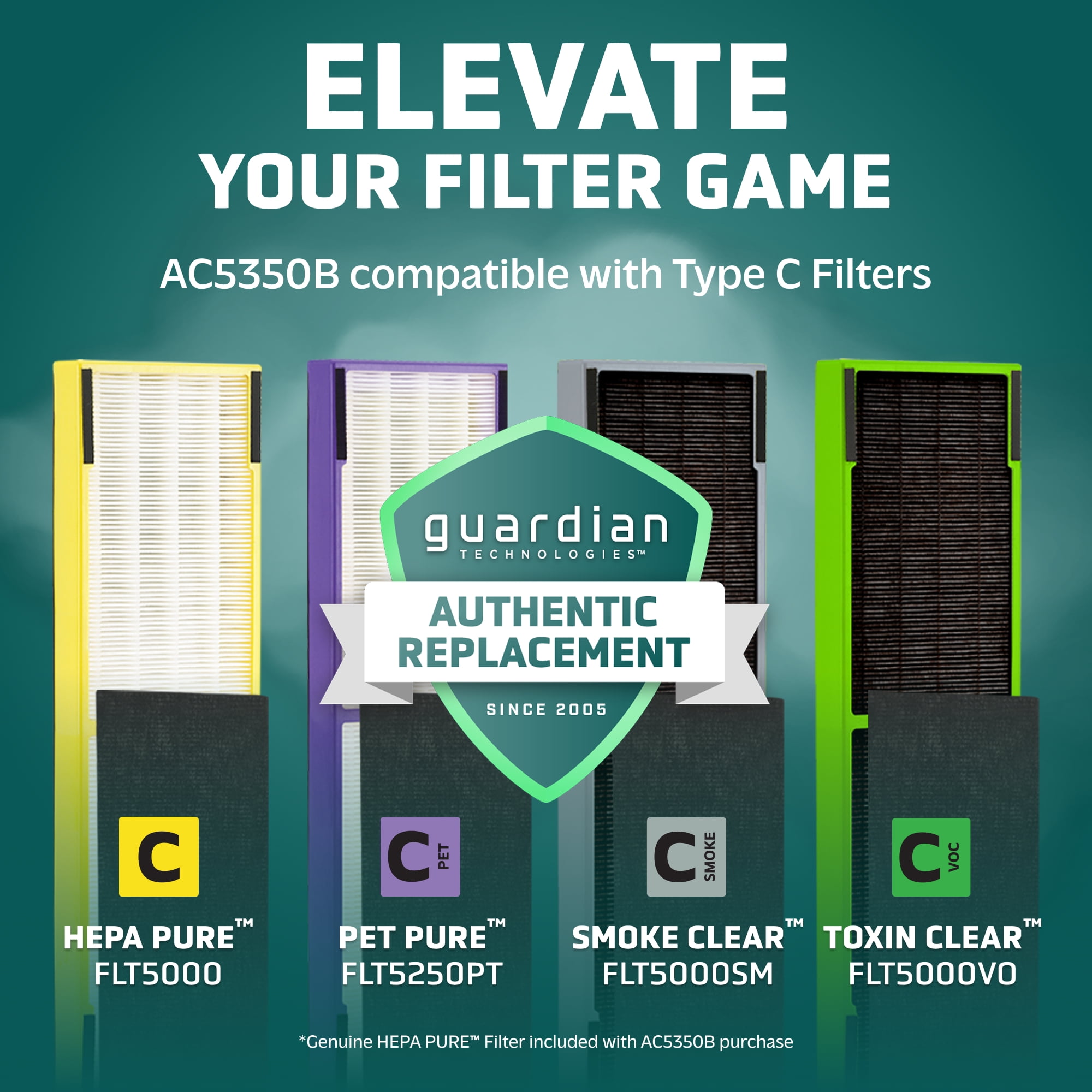 GermGuardian 870 Sq. ft HEPA Pure Filter Tower Air Purifier with UV-C, AC5350B, Black