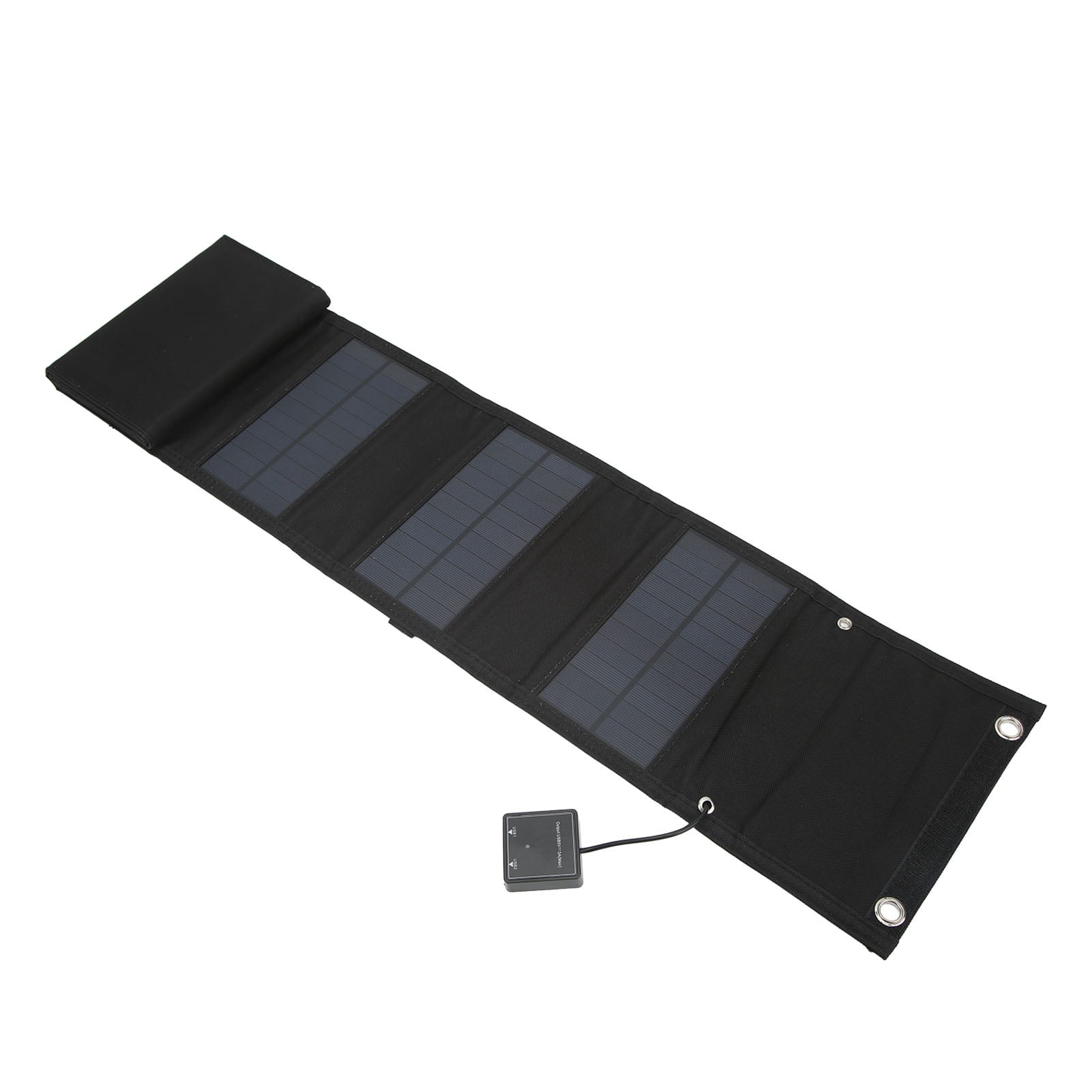 BIMZUC 25W 5V Foldable Solar Charger Kit 8-Fold Monocrystalline Silicon Solar Panels Dual USB Output Climbing Buckle 1 to 3 Cable Portable Off-Grid Power for Camping RV 43.7 inches / 111 cm Black