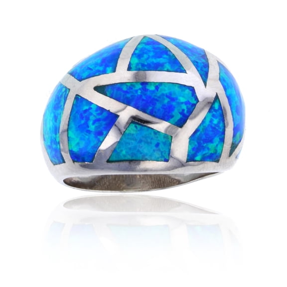 Decadence Sterling Silver Rhodium Created Blue Opal Mosaic Dome Fashion Ring