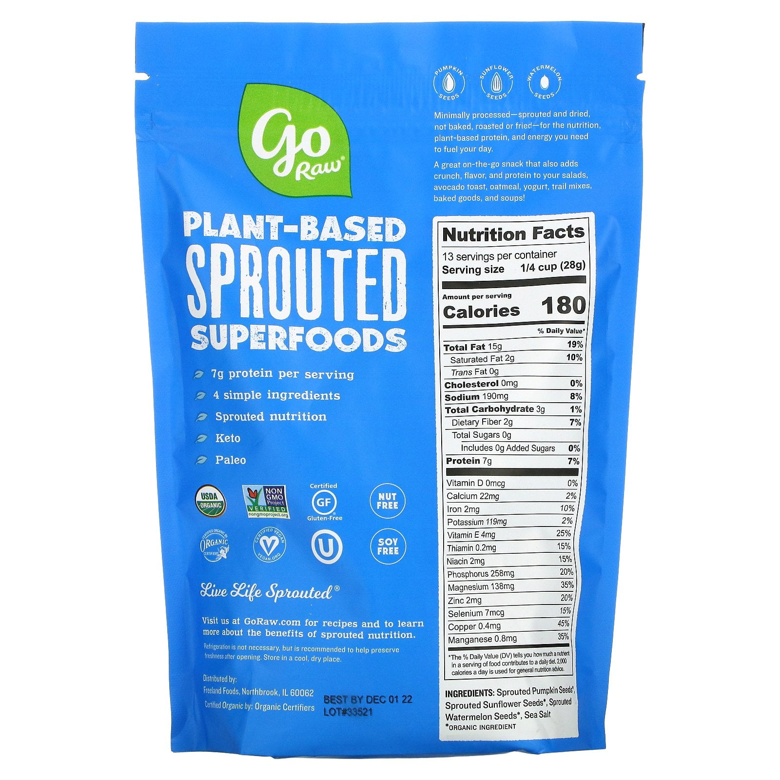 Organic Sprouted Mixed Seeds with Sea Salt, 13 oz (369 g), Go Raw