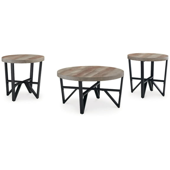 Signature Design by Ashley Deanlee Table (Set of 3), Grayish Brown & Black