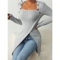 thumbnail image 5 of Ribbed Button Decor Asymmetrical Hem T-Shirt, Casual Long Sleeve Top For Spring & Fall, Women's Clothing, 5 of 6