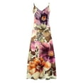 thumbnail image 4 of Rvkxad Women's Dress Under $10 Loose Sleeveless Dress A Line Beach Maxi Long Sundress Spaghetti Strap Floral Casual Spring V Neck Flowy Boho Dresses Yellow S, 4 of 5