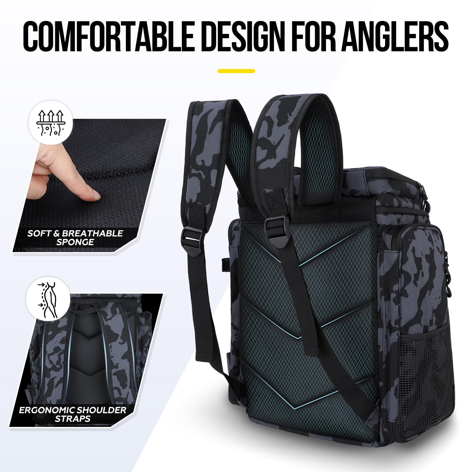 Fishing Backpack With Rod Holders Tackle Box  42l Large Water-resistant Bag Store Gear