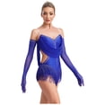 thumbnail image 3 of YUUMIN Women Latin Dance Dress Ballroom Cutout Fringed Bodysuit Salsa Cha-Cha Samba Rumba Dancewear Blue S, 3 of 6