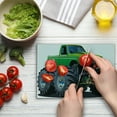 thumbnail image 4 of Cars Cutting Board, Giant Monster Pickup Truck Large Tires and Suspension Extreme Biggest Wheel Print, Decorative Tempered Glass Cutting and Serving Board, Small Size, Green Grey, by Ambesonne, 4 of 5