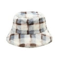 thumbnail image 5 of Plaid Thickened Plush Fisherman Hat, Warm Winter Bucket Hat with Faux Shearling, Unisex Cold Weather Outdoor Cap, Soft Fleece Lined Sun Hat for Autumn and Winter, Casual Checkered Bucket Hat - H, 5 of 5