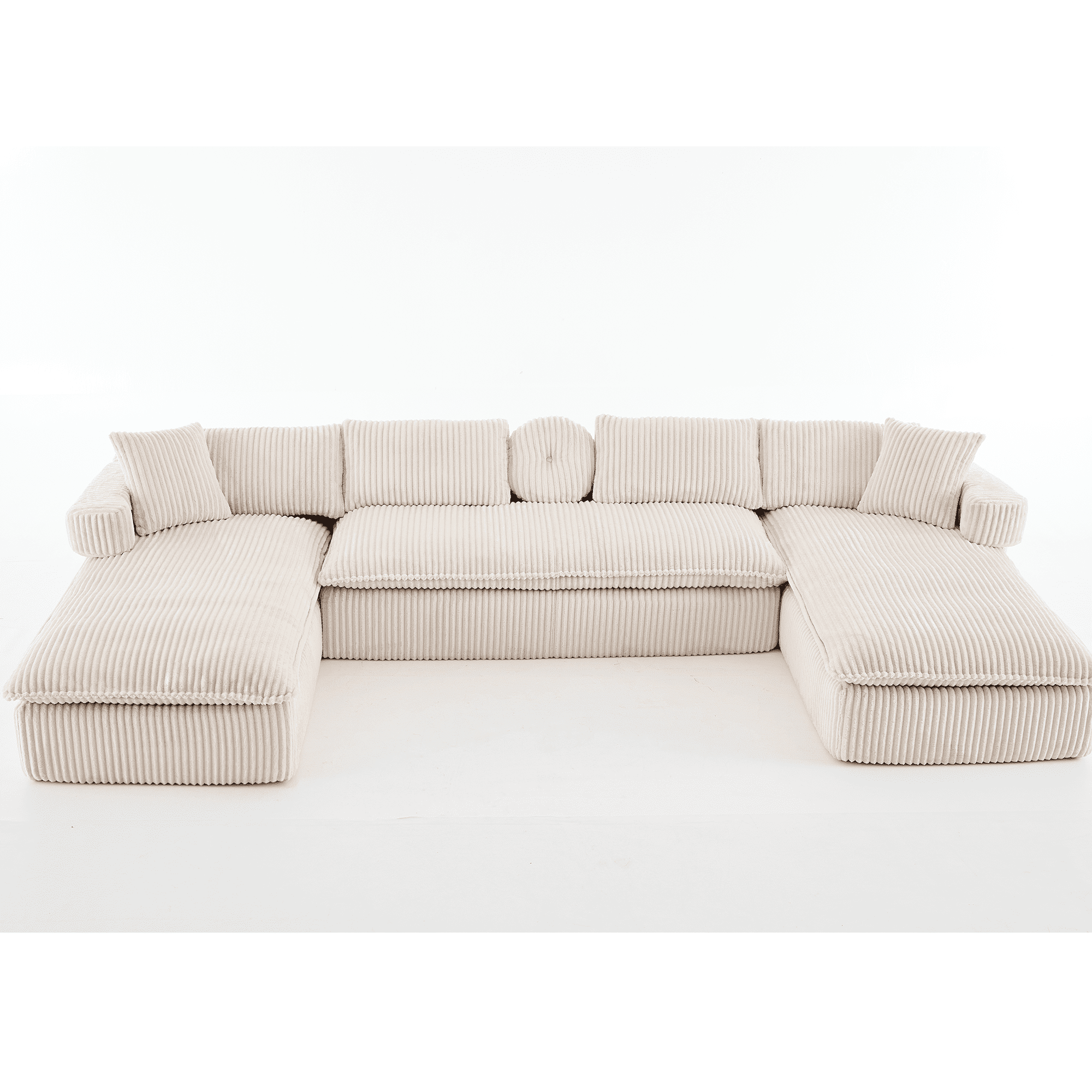 Howcool 149"W Oversized Modular Sectional Sofa,7-in-1 Corduroy U Shaped Sofa Couch with Double Chaise Lounge,Convertible Sleeper Sofa Bed,Deep Seat Cloud Couch for Living Room,Beige