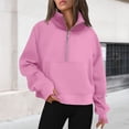 thumbnail image 3 of Sudadera Ropa de otoño con cuello alto y media cremallera para mujer, traje diario de color sólido (rosa L) Cgtredaw Rosa T L para Mujer, 3 of 5