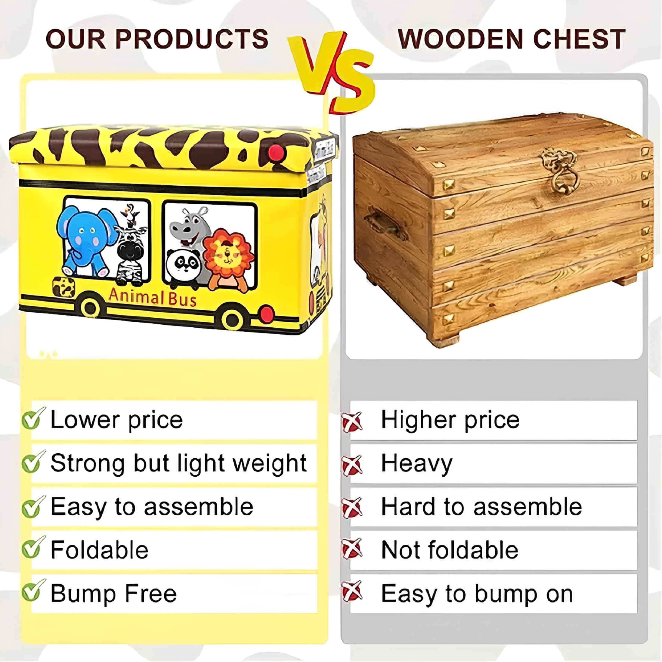 XIBUFE Toy Storage Chest Kids Toy Box, Storage for Kids Toys Children Storage Chest & Bench with Flip Top Lid (Animal Bus)