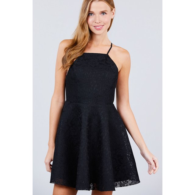 Mini Vestido De Encaje Tirantes Cruzados Espalda Negro Active USA Talla Chica Active USA D11527CN-1