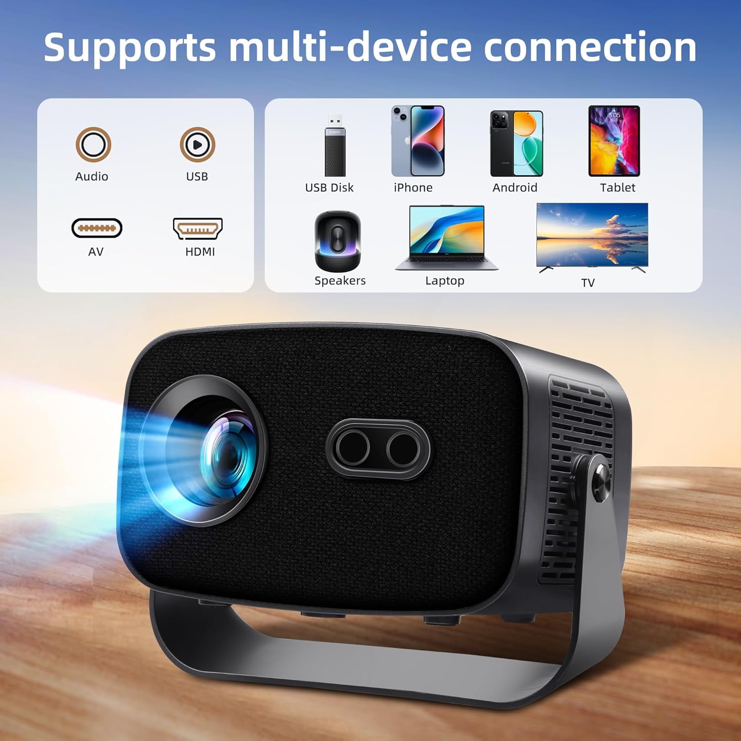 CNV Smart Mini Projector with WiFi and Bluetooth,supports 1080P Portable,supports 4k Outdoor Portable Projector,Wireless mirror screen mirroring