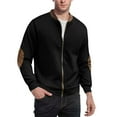 thumbnail image 4 of Wyobmus Mens Lightweight Bomber Jacket With Elbow Patch Casual Windbreaker Zip Up Coat With Pockets Spring Fall Long Sleeve Patchworked Jackets B-Black, 4 of 4