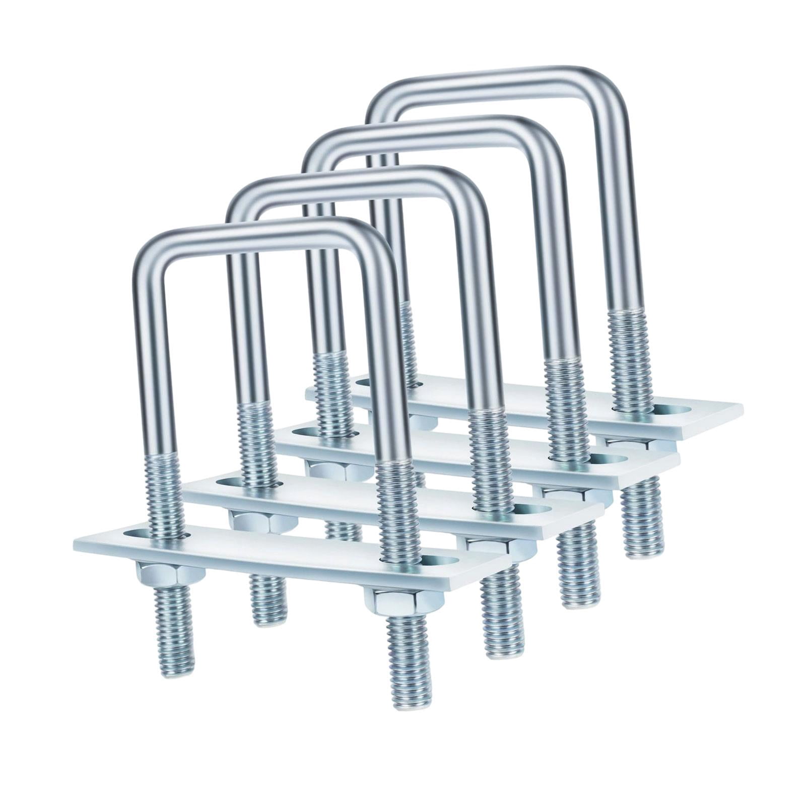 4 Pack Square U Bolts Heavy Duty Galvanized Metal with Plate Nuts Washers for Industrial Automotive Boat Trailer