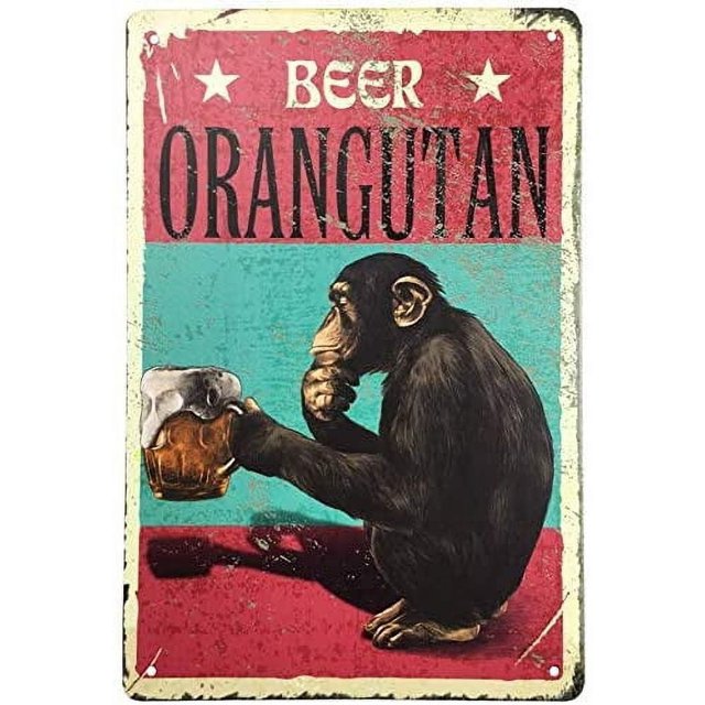 Letrero de aluminio de estilo vintage: orangután cervecero meditando. Decoración de pared para bar, pub, garaje, cafetería, letreros de aluminio de estilo vintage. Tamaño: 12 x 8 pulgadas