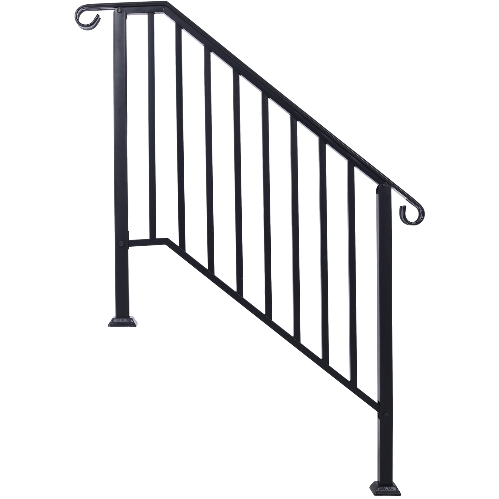 Picket Wrought Iron Handrail, 3-Step, Powder Coated, Rustproof, Versatile Application