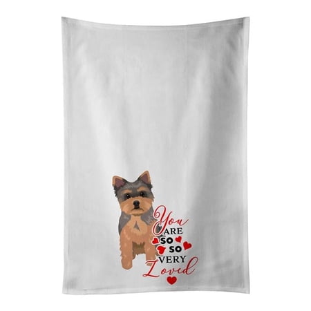 Carolines Treasures WDK4059WTKT 28 x 19 in. Unisex Yorkie Chocolate Puppy So Loved White Dish Towels Kitchen Towel - Set of 2