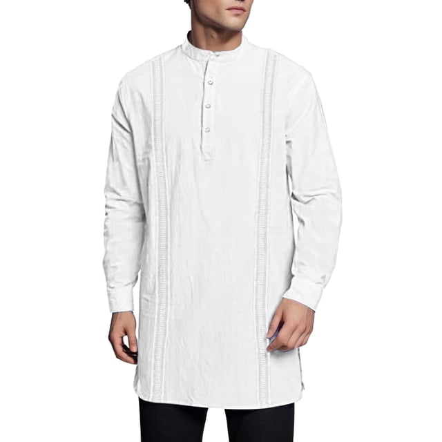 Camisas De Vestir Para Hombre Manga Corta Camisas de manga larga de un solo pecho ocultas informales de cuello redondo de Color sólido de verano para hombre (White, L)