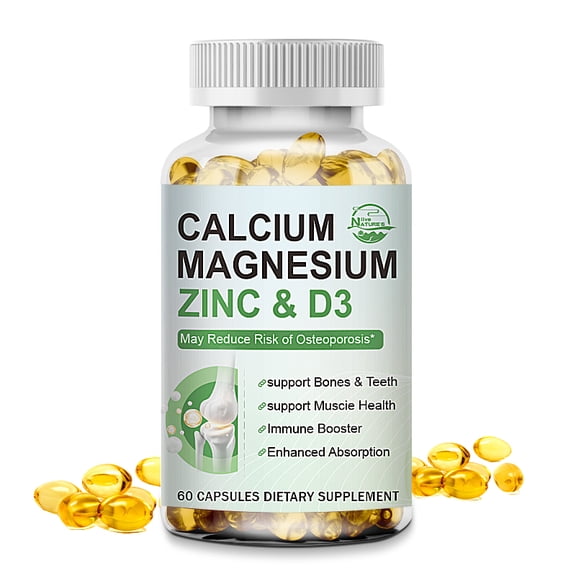 NATURE'S LIVE Calcium Magnesium Zinc & Vitamin D3, Bone Health & Immune Support Supplement with Calcium 1000mg, Magnesium 400mg, Zinc 25mg & D3 1000IU, 60 Count