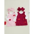 thumbnail image 3 of BemeyourBBs Newborn Baby Girl Valentines Day Outfits Cute Infant Girls Spring Clothes Long Sleeve Romper Bow Heart Tank Overall Dress Headband Set, 3 of 9