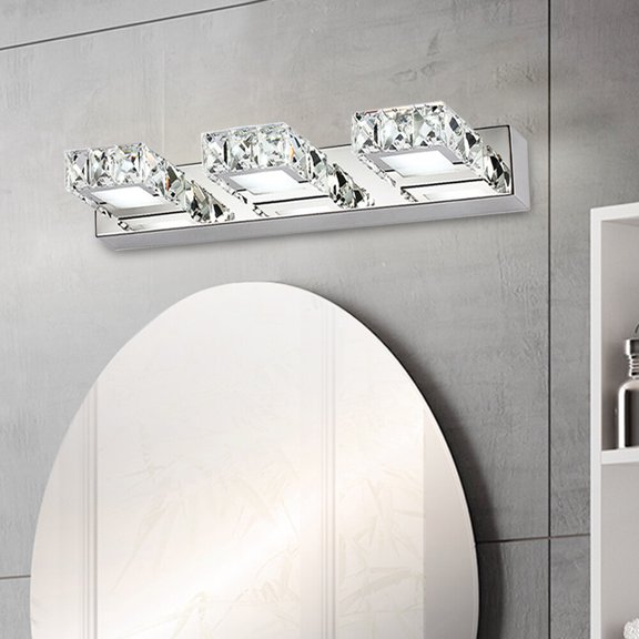 Modern LED Vanity Light for Bathroom, 3 Square Cold White 9W Wall Fixture, Acrylic & Crystal Material, 50000  Hours Lifespan