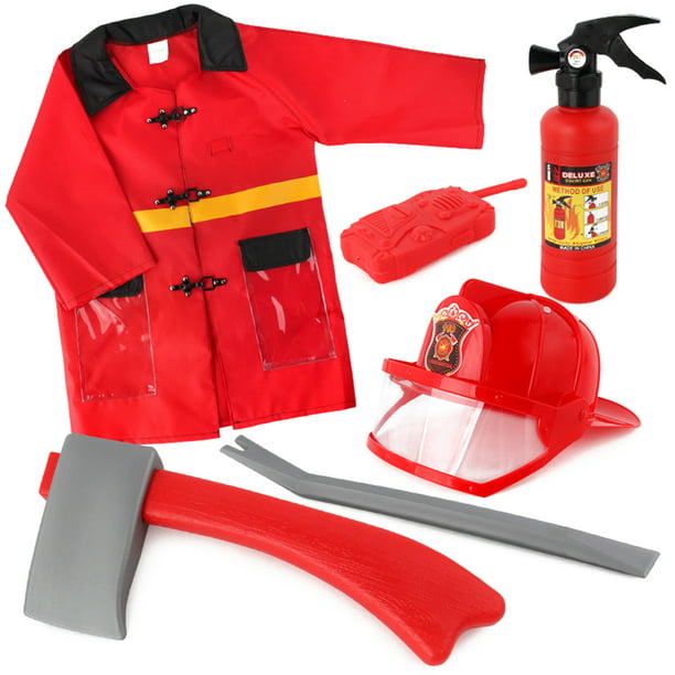 tonehøjde spansk krave Kids Fireman Costume Toy Fire Hat Clothes Set Accessories Cosplay Stage  Performance Supplies - Walmart.com