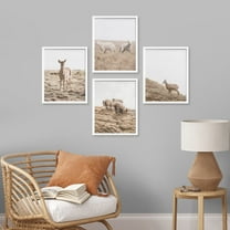 PixonSign Framed Wall Art Country Field Sheep & Deer Prints, Set of 4 Southwest Animals Photography Wall Decors, Nature Wall Décor, Adhesive Canvas Poster, Modern Home Artwork - 8"x10" White