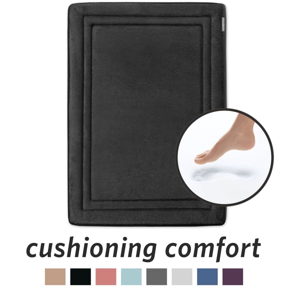 Microdry Quick Drying Memory Foam Framed Bath Mat, 17" x 24", Black