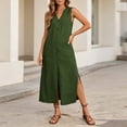 thumbnail image 2 of VBVC Women's Sleeveless Button Down Maxi Dress , Casual Summer Side Slit Sundress For Women , Ladies' Lightweight Loose Dress with Pocket,Green,S-2XL, 2 of 10