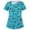 Blue, variant on Luxalzxs Women Scrub Tops Casual V-Neck Shirts Summer Animal Printed Graphic Working Uniform Short Sleeve Medical Scrub Top