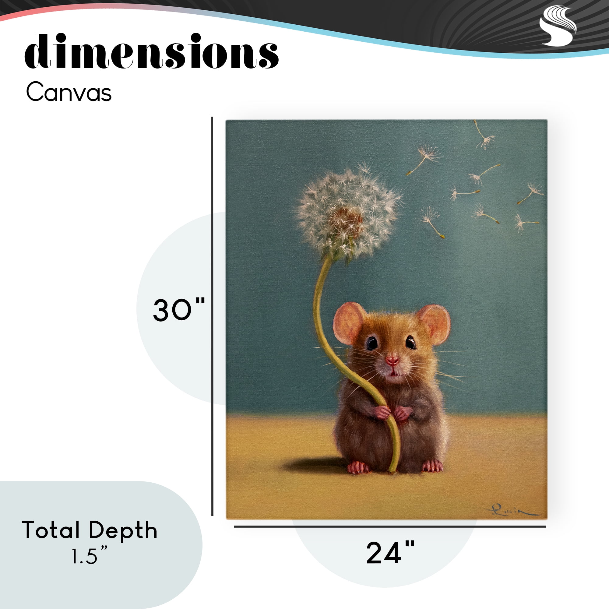 Tiny Wishes Mouse & Dandelion Canvas Wall Art, design by Lucia Heffernan