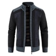 thumbnail image 5 of comerut Winter Coat Knit Plush Contrast Colors Patchwork Breathable Thicken Long Sleeves Plus Size Stand Collar Plush Warm Autumn Coat Winter Clothes, 5 of 7