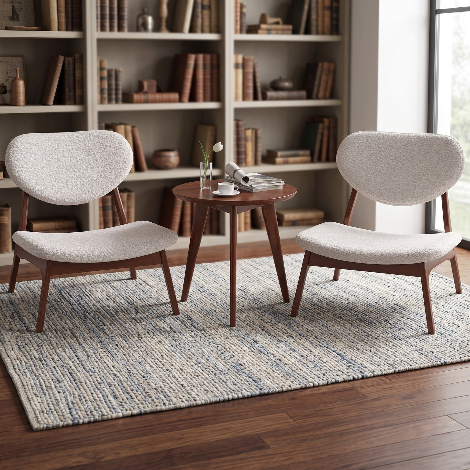 Furnibear Accent Chairs Set of 2 with Side Table, Solid Wood Frame Lamb Velvet Upholstered Club Armchairs, 105 Degree Reclined Backrest Reading, Walnut and Beige