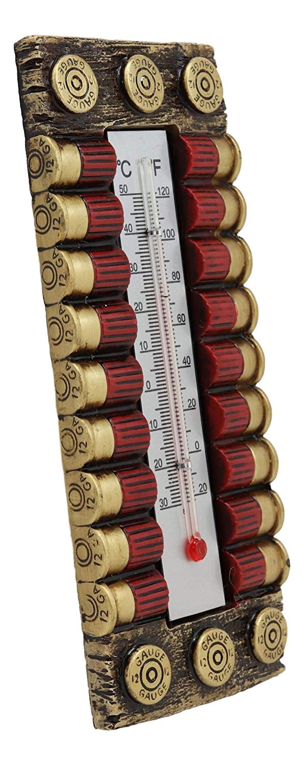 Western 12 Gauge Shotgun Shell Ammo Magazine Indoor 3D Wall Thermometer Decor 