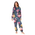 thumbnail image 2 of FORMRS Onesies Pajama for Adults Unisex Hoodie Winter Jumpsuit One Piece Sleepwear, Sizes S-2XL, Red Floral Flamingo, 2 of 7