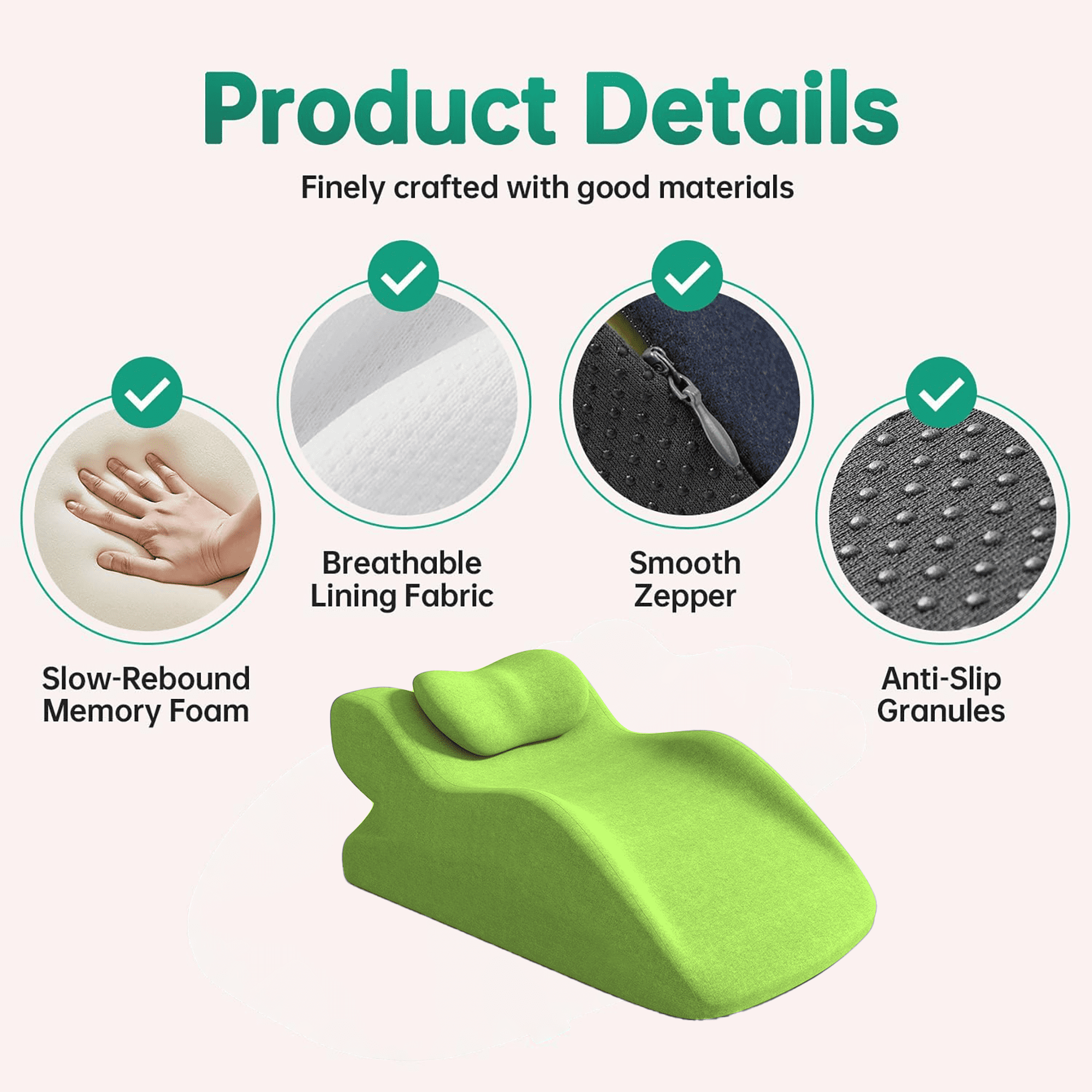 Memory Foam Ergonomic Rest Pillow – Prone Sleeping & Bed Reading Pillow, Back Pain & Acid Reflux Support, Massage-Friendly with Removable Cover