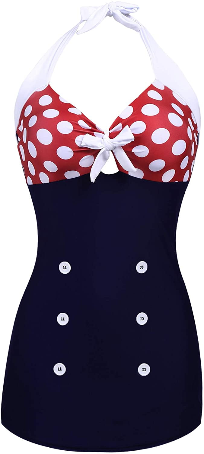 Women's Vintage Padded One Piece Swimsuits Tummy Control Bathing Suits