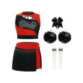 thumbnail image 1 of Runhomal Ensemble d'Uniforme de Cheerleading pour Filles, Tenues de Danse, Débardeurs Brillants, Jupe, Robe de Soirée pour Fête d'Anniversaire, Rouge Noir 10, 1 of 3